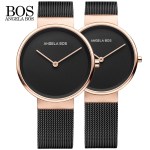 BOS Ultra Thin Simple Nordic Design Couple Watch Sapphire Weave Stainless Steel Luxury Brand Quartz Lovers Women Watch Men Clock