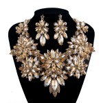 Bridal wedding statement jewelry sets rhinestone crystal necklace champagne color for women's party dress accessories jewelry
