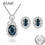 Almei Luxury Sapphire Costume Jewelry Sets Silver 925 Sterling Women Pendant Necklace Earrings for Wedding Gift with A Box CT009
