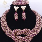 Gorgeous Nigerian African Wedding Beads Jewelry Set Store Purple And Gold Statement Costume Necklace Set Free Shipping Hot