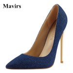 Spring Pointed Toe Denim Large Size Sexy High Heels Women Pumps Stiletto Wedding Shoes
