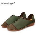 Whensinger - Woman Shoes Female Genuine Leather Loafers Stitched Casual Slip-On Solid Round Toe Characteristic Fashion 988