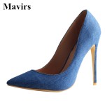 MAVIRS Summer Brand New Denim Pointed Toe High Heels Women Pumps Footwear Stiletto Party Dress Shoes Sapato Feminino