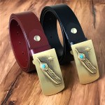 Designer Belts Men High Quality Feather Brass Belt Buckle Luxury Genuine Leather Men Belt Ceinture Homme Cowboy Jeans MBT0485