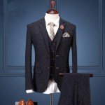 Men's Black Suit Set Male Fashion Married Suits 3 Piece Woolen Suit Jacket Commercial Wedding Dress For Man