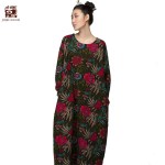 Jiqiuguer Women Floral Print Cotton Dresses Full Sleeve O-neck Flowers Long Thicken Warm  Autumn Winter One Piece Dress G153Y013