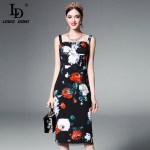High Quality Runway Designer Summer elegant Mermaid Dress Women's Spaghetti Strap Vintage Rose Floral Print Bodycon Sexy Dress