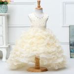 White Princess Children  Girl Dresses For Kid Girls Party Pageant Dress With Long Train For Little Girls Glitz