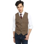 Airtailors Brand Brown Tweed Vest Slim Mens Suit Vest Wedding Waistcoat Vintage Mens Dress Vest Sleeveless Suit Jacket Men