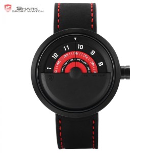 Bonnethead Shark Sport Watch New Turntable Red Analog Quartz Soft Crazy Horse Leather Unique Design Waterproof Wristwatch /SH421
