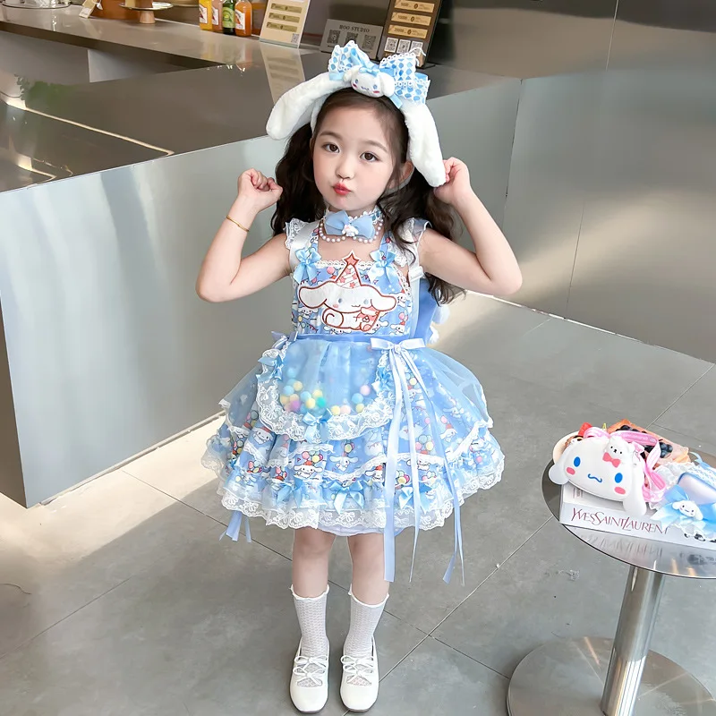 Sanriou Cinnamoroll Dress Girl Clothes Children Dresses Lolita Kawaii Anime Puffy Skirt Girls Party Dresses Summer Dresses Gift - Image 4