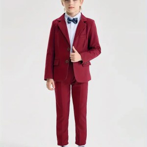 Kids Red Jacket Pants 2Pieces Piano Host Peformance Costume Boys Formal Wedding Birthday Baptism Suit