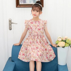 2024 New Girls Floral Flouncing Dresses Children Vestidos Sundress Summer Party Bohemian Cotton Dresses Teenage Girls Clothing