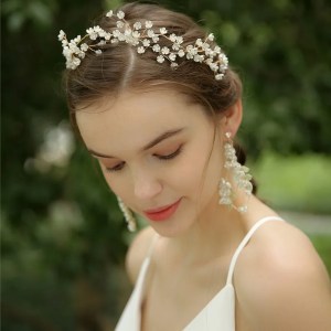 Tiny White Flower Bridal Hair Wreath Vine Pearls Women Jewelry Hand wired Wedding Prom Hair Tiara Headband Accessories