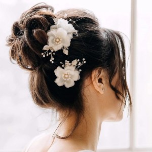 Beige Flower Hair Clip For Wedding Bridal Lightweight Charming Hair Clips For Women Girls