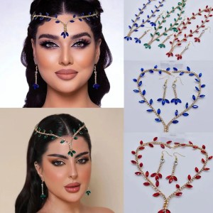 DZ053 Fashion Crystal Bridal Jewelry Sets Colorful Wedding Jewelry Sets Earrings Rhinestone Crown Tiara for Women Headwear