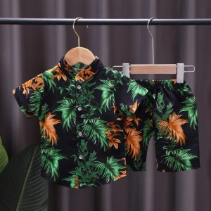 Children's Summer Clothing Set Kids Short Sleeve Stand Collar Tropical Floral Shirt + Shorts Boys Casual Beach Vacation Clothes