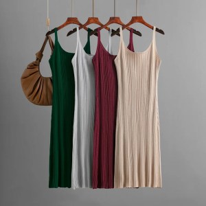 Slip Dress Women Sexy Knitting Sheath Dresses Folds Sleeveless Backless Slim Maxi Gown Vestidos Summer Knitted Sundress