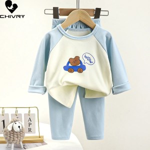 Boys Girls Warm Pajamas Kids Cute Cartoon Panda Long Sleeve T-Shirt + Pants Pyjamas Baby Autumn Underwear Clothing Sets