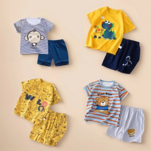 Kids Short Sleeve Shorts Outfits Cartoon Tshirt Casual Fashion Tops Clothing Baby Boys Girls Loose Cute Tees+shorts 2pcs