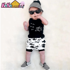 Baby Boy Clothes Set Fashion Letter Print Sleeveless Tops Casual Shorts 2Pcs Newborn Infant Toddler Boys Clothing Outfit