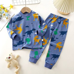 New Boys Girls Autumn Warm Pure Cotton Pajamas Kids Cute Cartoon Dinosaur Long Sleeve Pyjamas Baby Sleepwear Clothing Sets