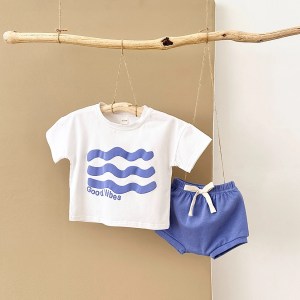 Newborn Boys Baby Set Ripple Flower Pattern Short Sleeved T-shirt+Beach Shorts Cotton Casual Girls Clothing Suit 0-3Y