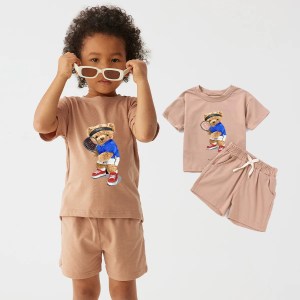 2pcs Children's Cartoon Print Sportswear T-shirt And Shorts Children's Clothing Set Boys And Girls Set