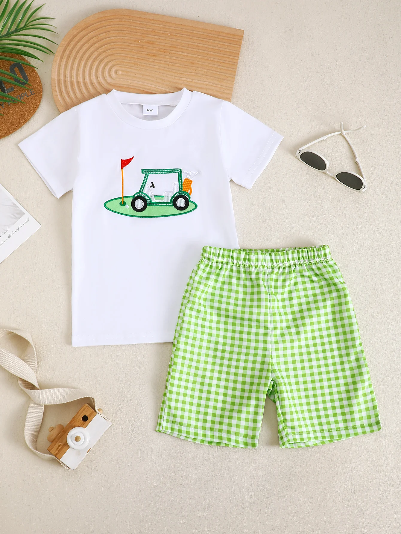 Baby Boys Sun Golf Pattern Short Sleeve Suit Set Infant Clothing Toddler Outfit with Sun Protection